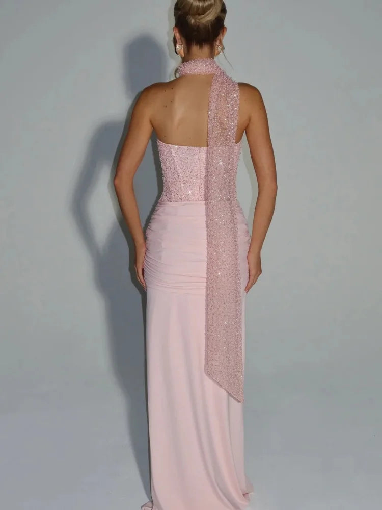 Robe moulante sans bretelles rose